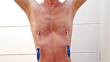 Clamps weights, play with her boobs, toy bang torture, gay nipple torture, german anal training