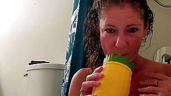 Horny mature milf, fake mature, dildo fake play, shower play, reality wank