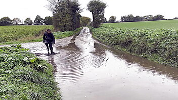 Mud boots, drenched in the rains, country roads, catfight boots, amateur splashing